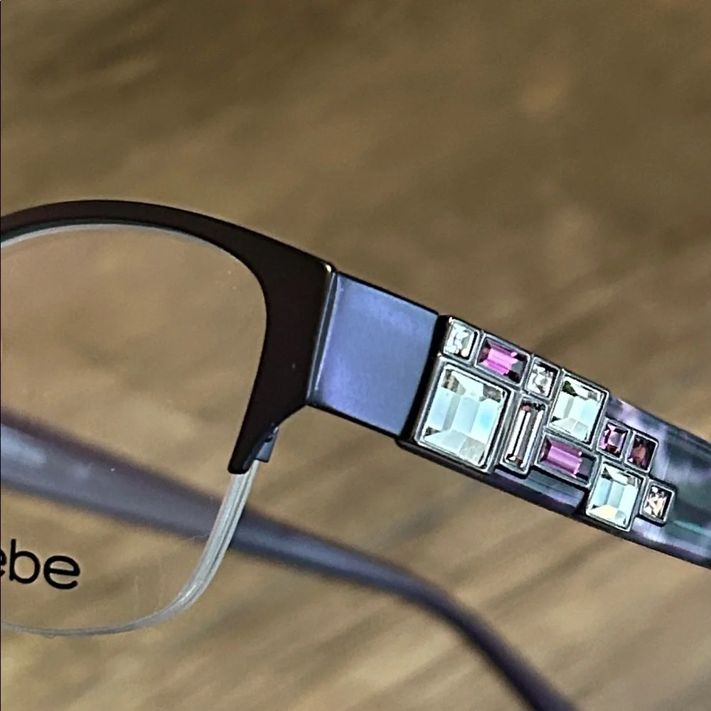 Bebe BB5151 Plum Semi-Rimless Eyeglasses Swarovski Crystals NWT